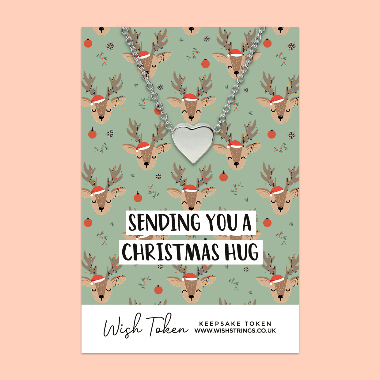 Reindeer, Christmas Hug- Heart Necklace