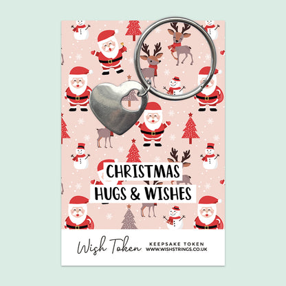 Christmas Hugs & Wishes - Heart Keyring