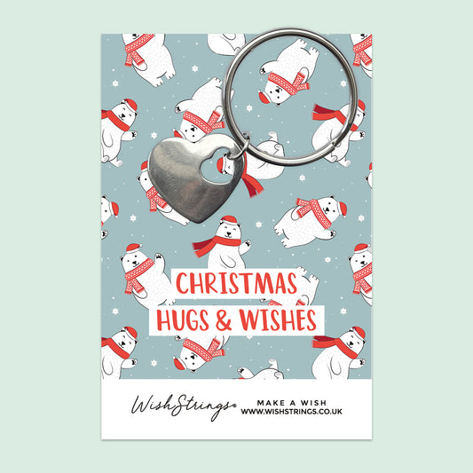 Polar Bear, Hug & Wishes - Heart Keyring