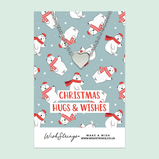 Polar Bear, Hug & Wishes - Heart Necklace