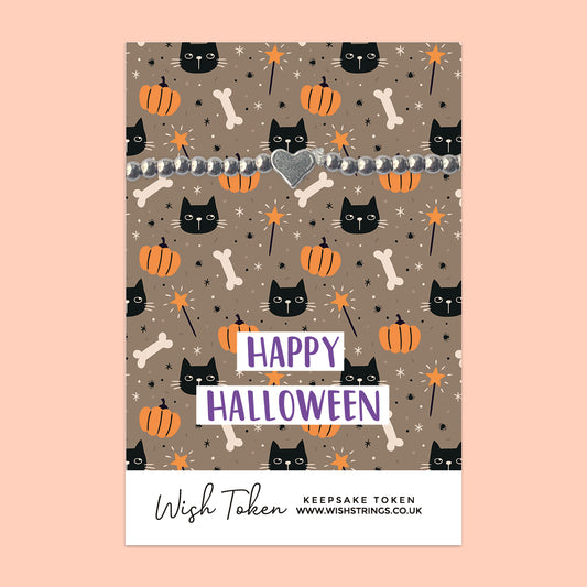 Happy Halloween, Black Cats - Heart Stretch Bracelet