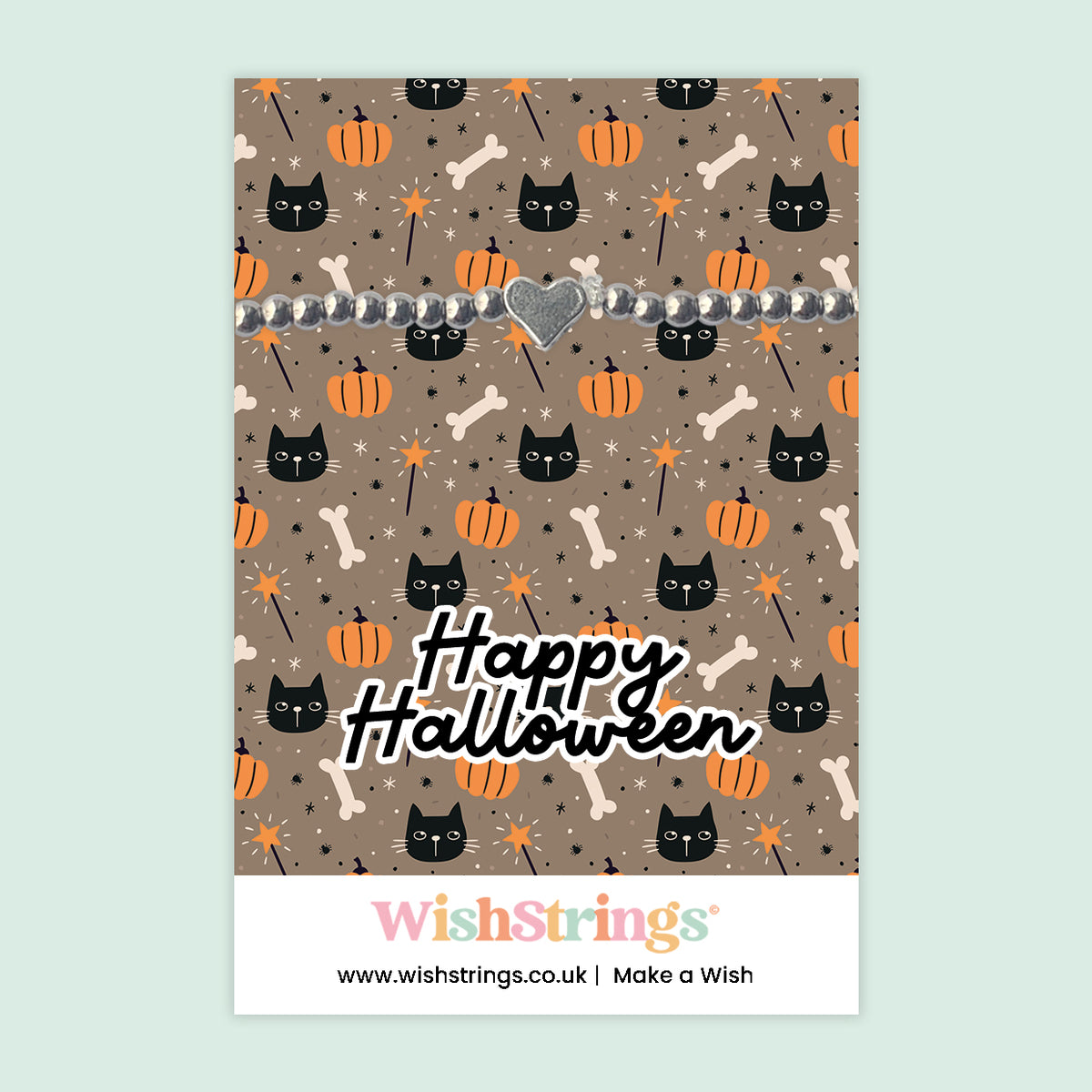 Happy Halloween, Black Cats - Heart Stretch Bracelet