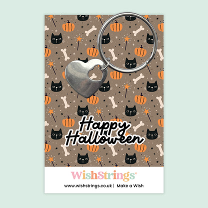 Happy Halloween, Black Cats - Heart Keyring
