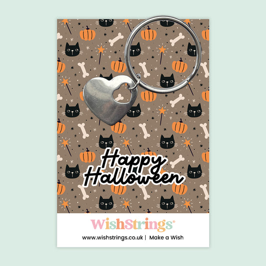 Happy Halloween, Black Cats - Heart Keyring