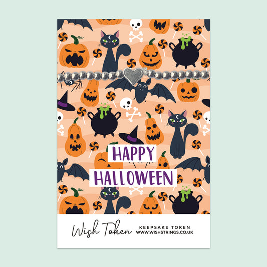 Happy Halloween, Pumpkins - Heart Stretch Bracelet