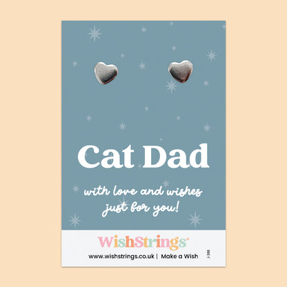 Cat Dad - Silver Heart Stud Earrings | 304 Stainless - Hypoallergenic