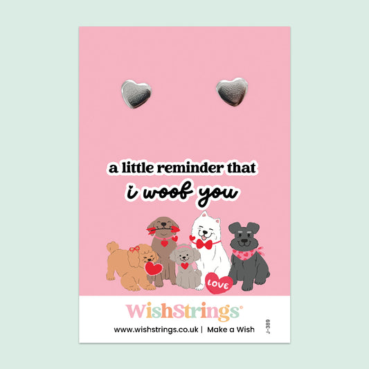 A Little Reminder That I Woof You - Silver Heart Stud Earrings | 304 Stainless - Hypoallergenic
