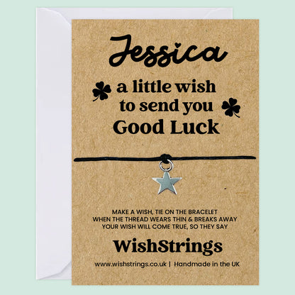 Personalised Wish Bracelet – A Little Wish to Send You Good Luck | Custom Name & Lucky Charm Gift for Encouragement