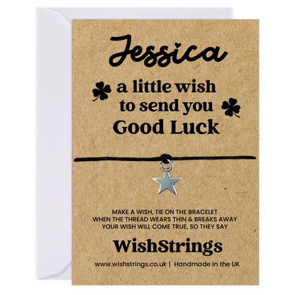 Personalised Wish Bracelet – A Little Wish to Send You Good Luck | Custom Name & Lucky Charm Gift for Encouragement