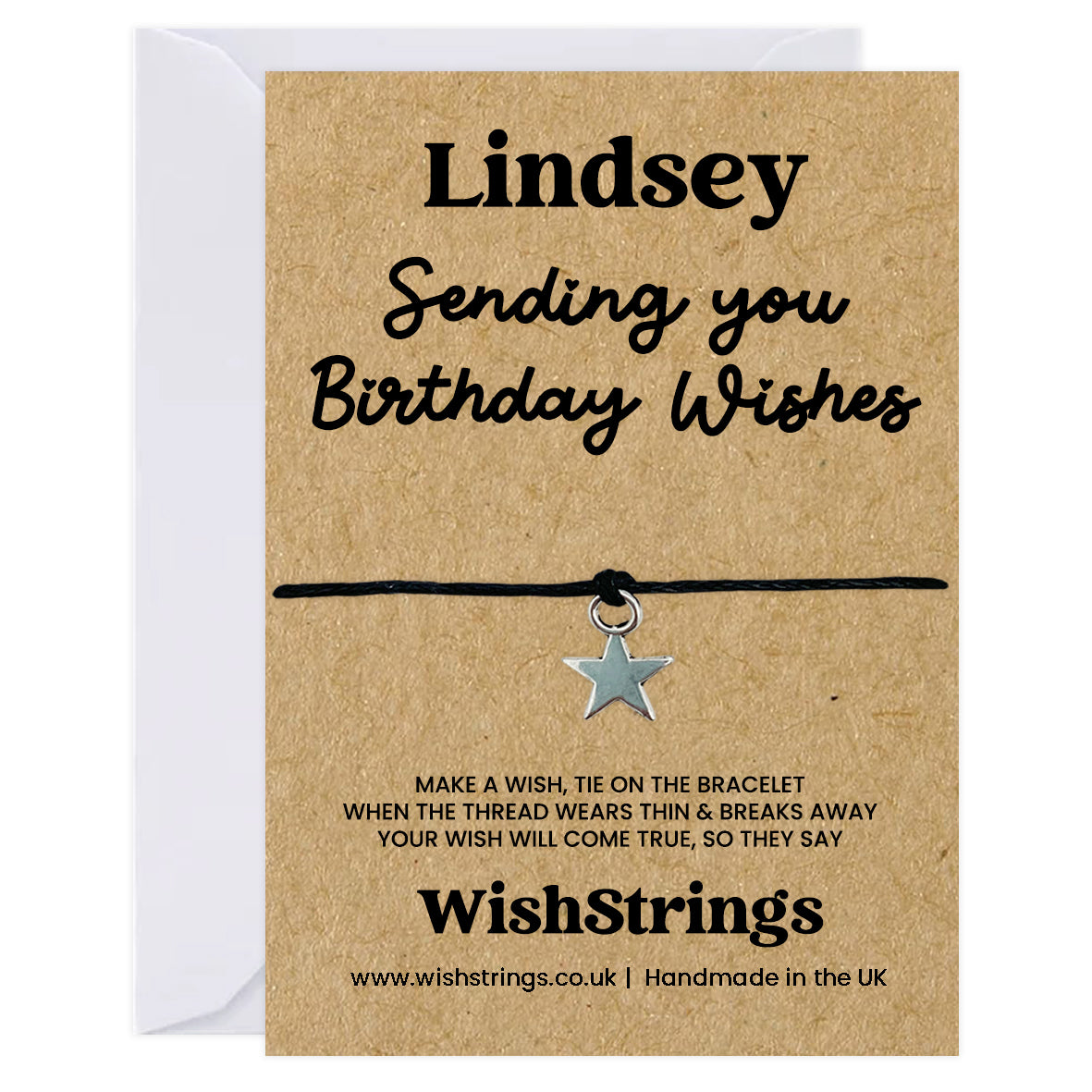 Personalised WishString Bracelet – “Sending You Birthday Wishes” | Custom Name Gift with Charm