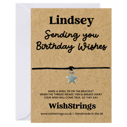 Personalised WishString Bracelet – “Sending You Birthday Wishes” | Custom Name Gift with Charm