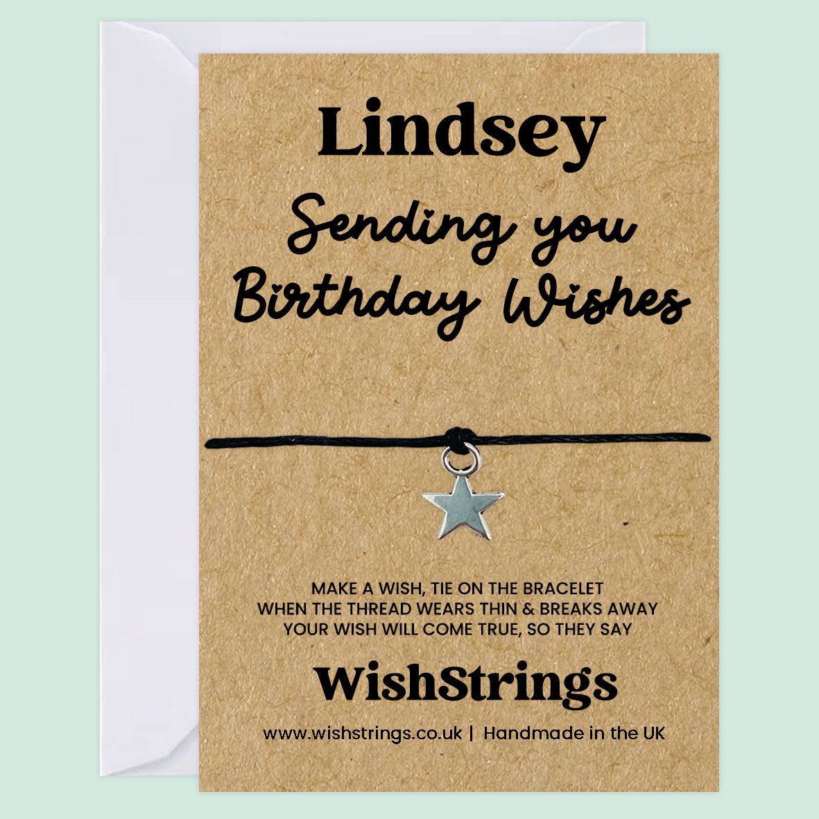 Personalised WishString Bracelet – “Sending You Birthday Wishes” | Custom Name Gift with Charm