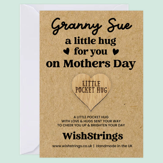 Personalised Mother’s Day Pocket Hug | Custom Name Wooden Heart Token Card | Little Hug Keepsake Gift for Mum, Mam, Nan or Any Name