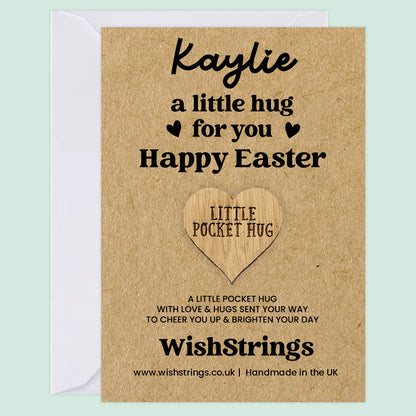 Personalised Pocket Hug – Easter Wishes | Custom Name Wooden Token Gift | Letterbox Easter Keepsake for Kids, Friends & Family