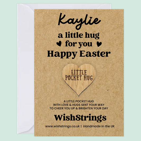 Personalised Pocket Hug – Easter Wishes | Custom Name Wooden Token Gift | Letterbox Easter Keepsake for Kids, Friends & Family