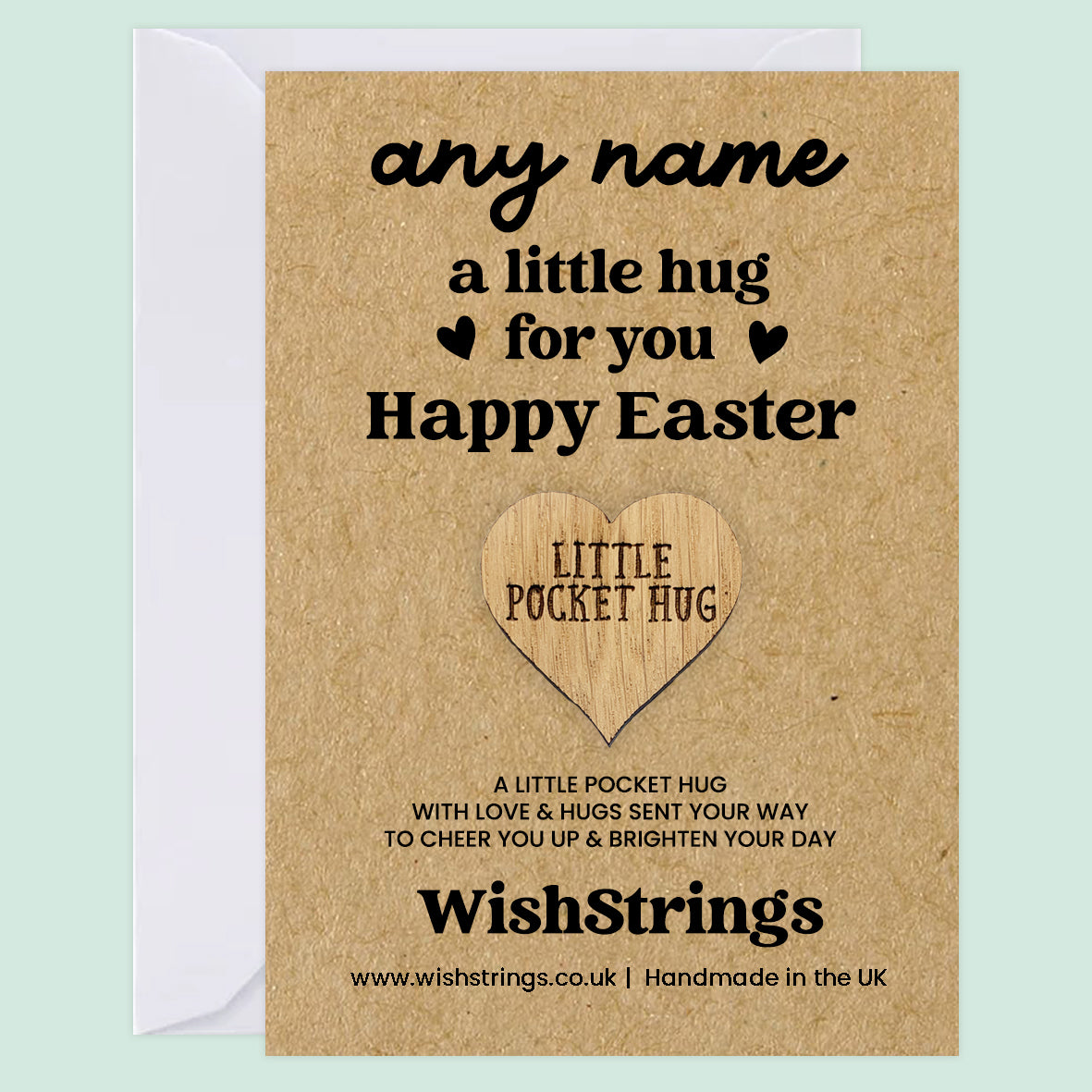 Personalised Pocket Hug – Easter Wishes | Custom Name Wooden Token Gift | Letterbox Easter Keepsake for Kids, Friends & Family