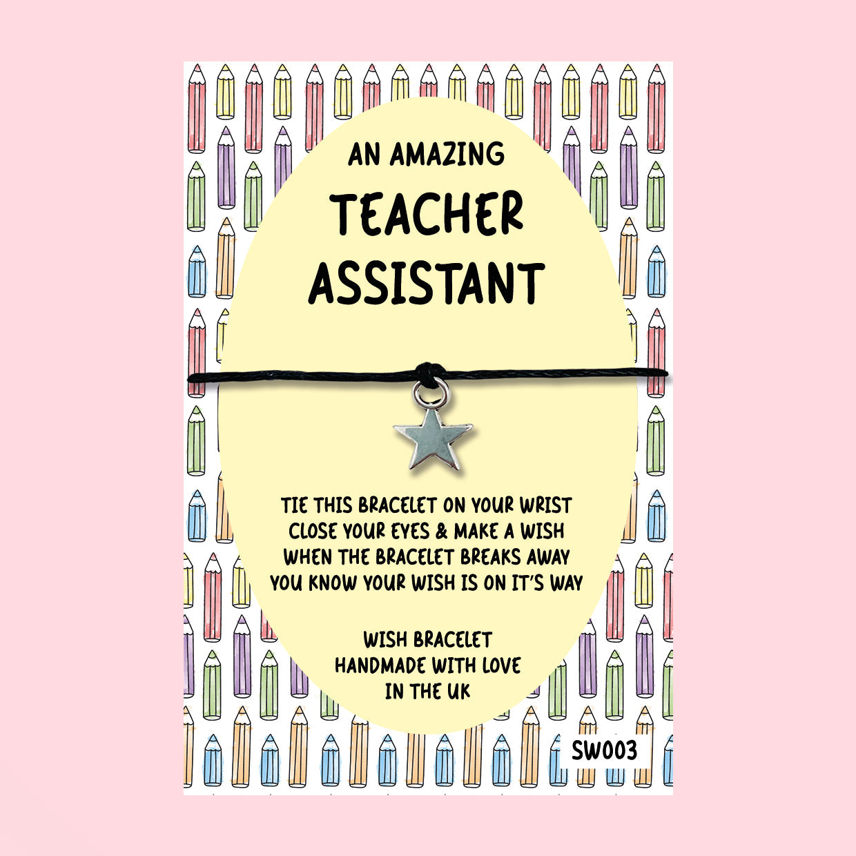 WishStrings ‘Teaching Assistant’ Wish Bracelet on Gift Card | Thank You Gift for TA | End of Term Appreciation Gift | Teaching Assistant Keepsake