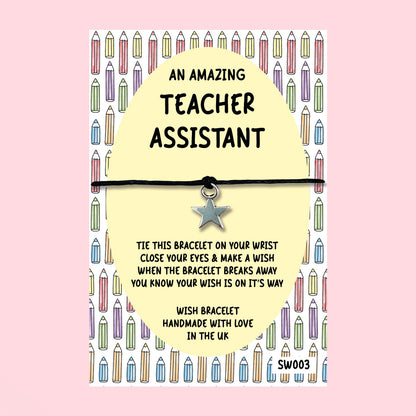 WishStrings ‘Teaching Assistant’ Wish Bracelet on Gift Card | Thank You Gift for TA | End of Term Appreciation Gift | Teaching Assistant Keepsake