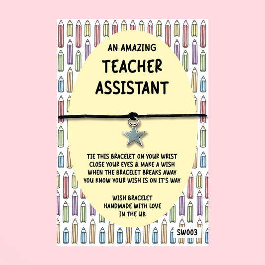 WishStrings ‘Teaching Assistant’ Wish Bracelet on Gift Card | Thank You Gift for TA | End of Term Appreciation Gift | Teaching Assistant Keepsake