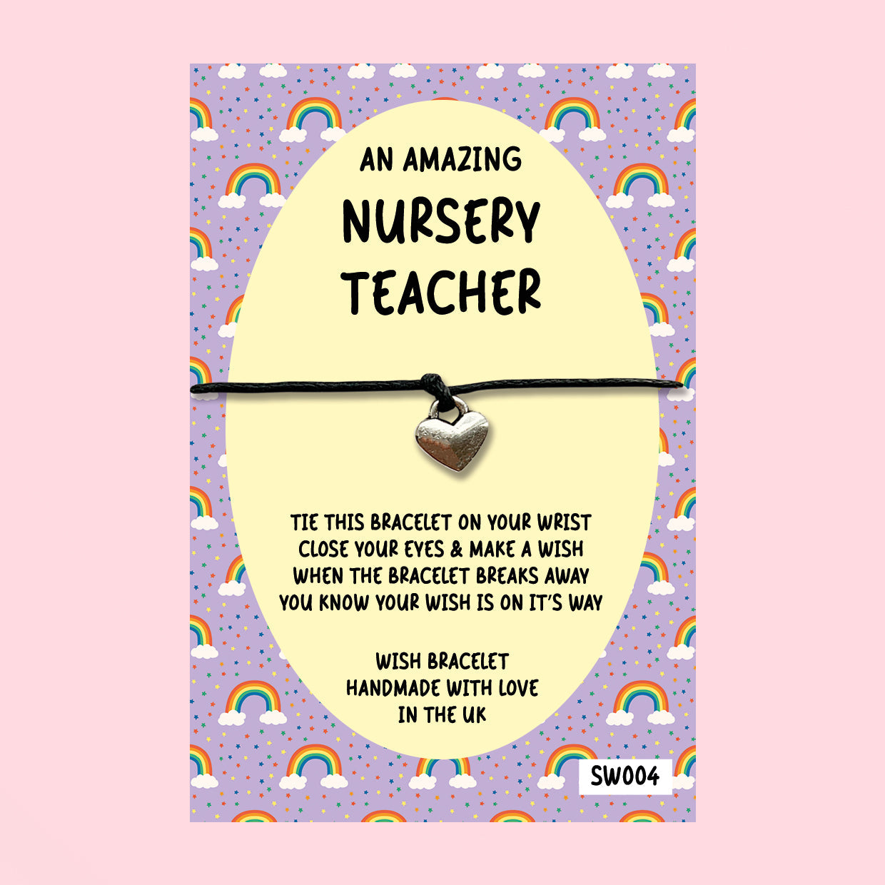WishStrings ‘Amazing Nursery Teacher’ Wish Bracelet on Gift Card | Thoughtful Thank You Gift for Nursery Teachers | End of Term Keepsake