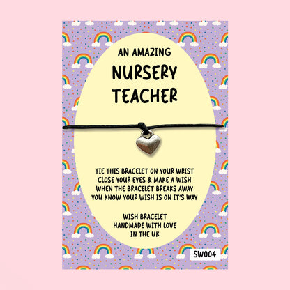 WishStrings ‘Amazing Nursery Teacher’ Wish Bracelet on Gift Card | Thoughtful Thank You Gift for Nursery Teachers | End of Term Keepsake