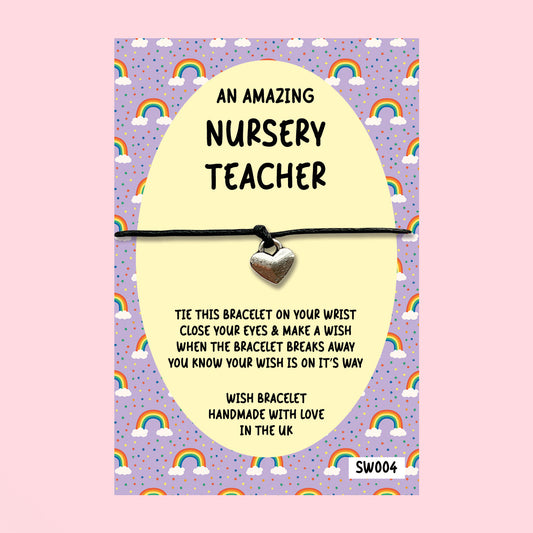 WishStrings ‘Amazing Nursery Teacher’ Wish Bracelet on Gift Card | Thoughtful Thank You Gift for Nursery Teachers | End of Term Keepsake
