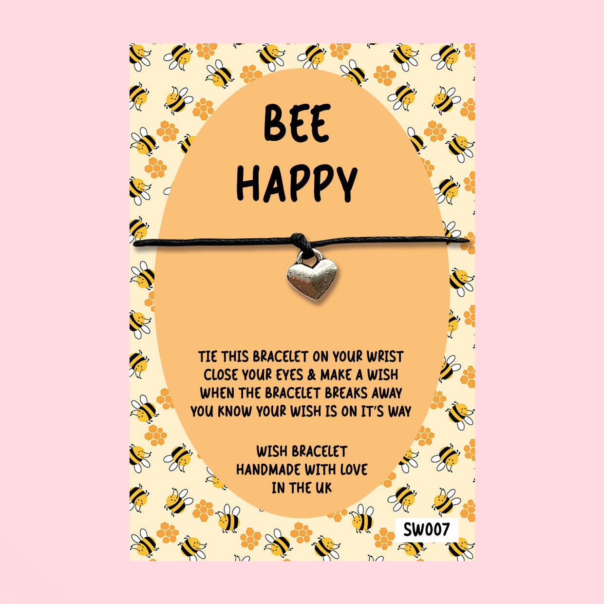 WishStrings ‘Bee Happy’ Wish Bracelet on Gift Card | Thoughtful Gift for Positivity | Uplifting Bee Themed Keepsake for Motivation & Wellbeing