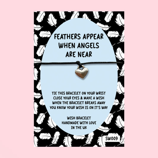 WishStrings ‘Feathers Appear When Angels Are Near’ Wish Bracelet on Gift Card | Sympathy Gift | Thoughtful Keepsake for Comfort, Loss & Remembrance