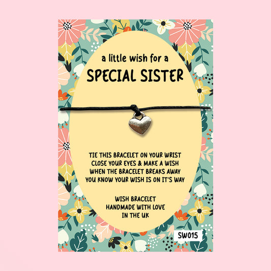 WishStrings ‘Special Sister’ Wish Bracelet on Gift Card | Thoughtful Gift for Sister | Meaningful Keepsake for Birthday, Christmas or Just Because