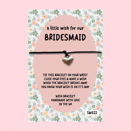 WishStrings ‘Bridesmaid’ Wish Bracelet on Gift Card | Wedding Party Keepsake | Thank You Gift for Bridesmaids | Sentimental Wedding Jewellery