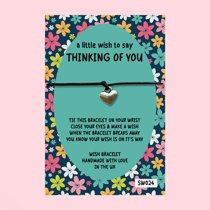 WishStrings ‘Thinking of You’ Wish Bracelet on Gift Card | Thoughtful Keepsake Gift | Uplifting Bracelet for Comfort, Support & Kind Wishes