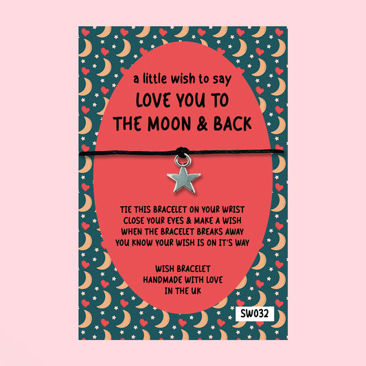 WishStrings ‘I Love You to the Moon and Back’ Wish Bracelet on Gift Card | Sentimental Keepsake | Thoughtful Gift for Loved Ones & Special Occasions