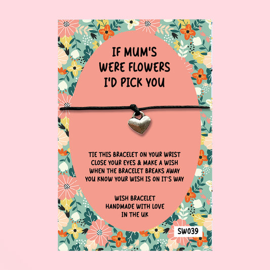 WishStrings ‘If Mums Were Flowers I’d Pick You’ Wish Bracelet on Gift Card | Thoughtful Keepsake Gift for Mum | Sentimental Mother’s Day or Birthday Gift