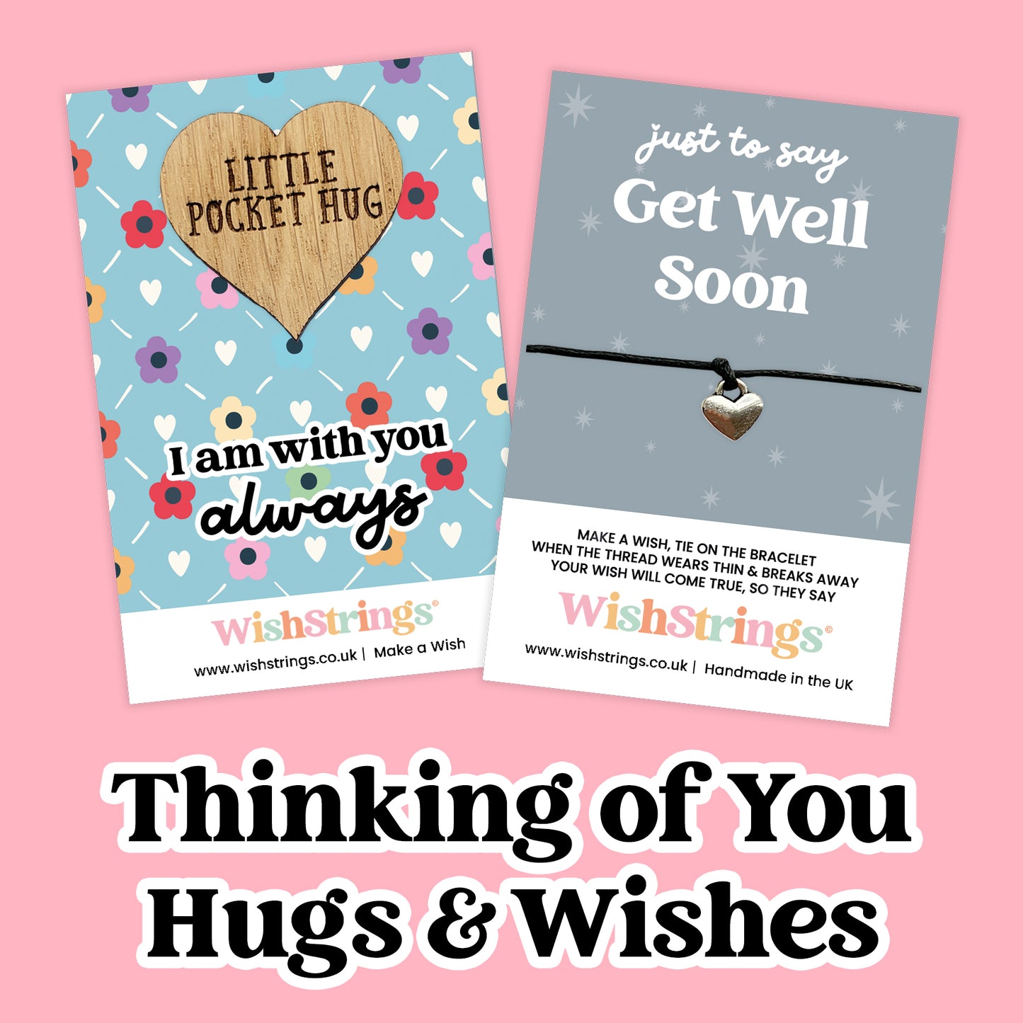 Thinking of You Collection – 6 Pocket Hugs & 6 WishStrings | Thoughtful Support Gifts | Handmade Comfort Keepsakes