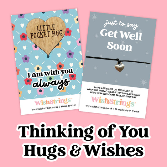 Thinking of You Collection – 6 Pocket Hugs & 6 WishStrings | Thoughtful Support Gifts | Handmade Comfort Keepsakes