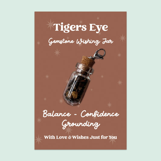 Tigers Eye Wishing Jar – Clip-On Keepsake | Gemstone Gift for Balance, Confidence & Grounding | Crystal Jar Charm for Focus, Strength & Protection
