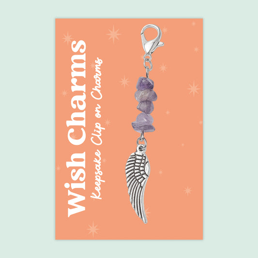 Angel Wing - Wish Charms - Keepsake Clip on Charm with Gemstones