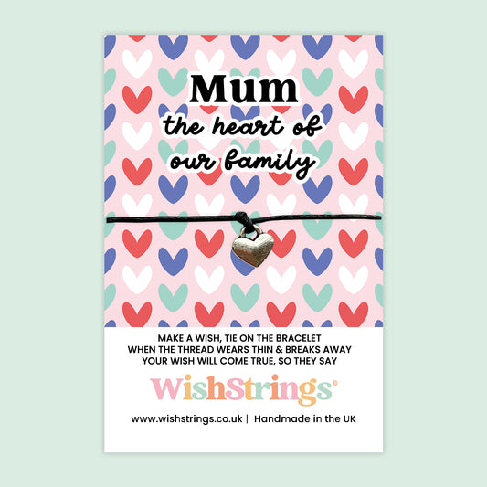 SALE - WishStrings ‘Mum – The Heart of Our Family’ Wish Bracelet | Thoughtful Keepsake Gift for Mum | Handmade Token of Love | Ideal for Mother’s Day or Birthday