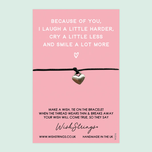 WishStrings Wish Bracelet – Because of You Friendship Gift with Gift Card Included
