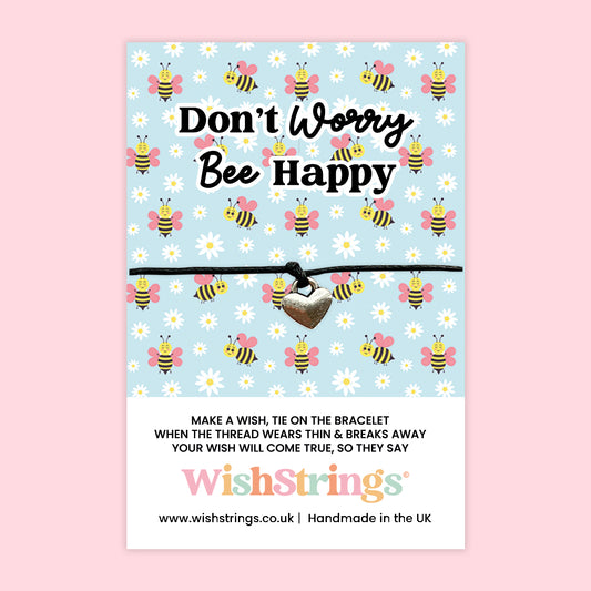WishStrings Don’t Worry Bee Happy Wish Bracelet | Bee Gift | Cheer Up Gift | Positive Thinking Bracelet | Handmade in the UK