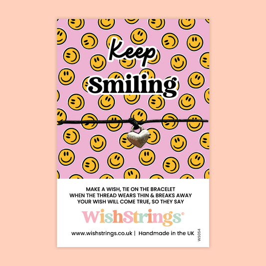 Keep Smiling Bracelet – Handmade Wax Cord With Smiley Face Card | Positivity Gift