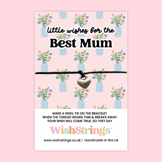 WishStrings ‘Little Wishes for the Best Mum’ Wish Bracelet | Thoughtful Gift for Mother’s Day or Birthday | Floral Keepsake Token | Handmade Bracelet on Card