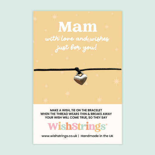 WishStrings ‘Mam – With Love and Wishes Just for You’ Wish Bracelet | Thoughtful Welsh Mother’s Day Gift | Handmade Keepsake Token