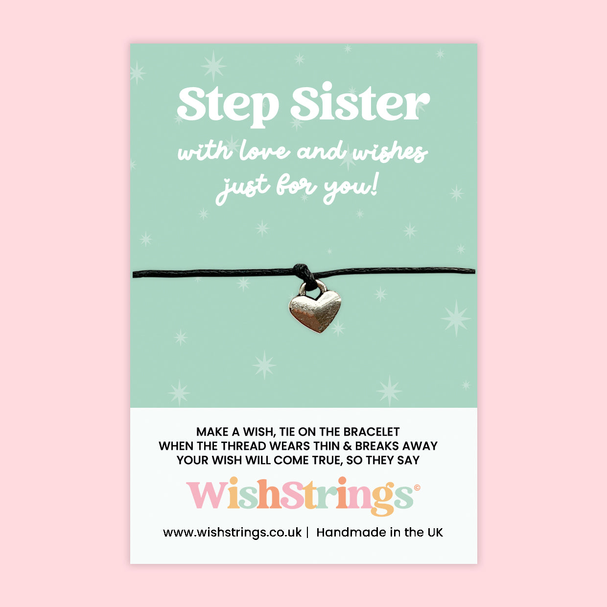 WishStrings ‘Step Sister – With Love and Wishes Just for You’ Wish Bracelet | Thoughtful Keepsake Gift | Handmade Bracelet for Step-Siblings