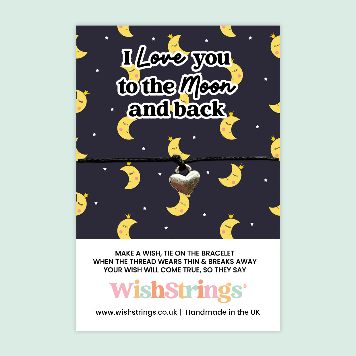 WishStrings ‘I Love You to the Moon and Back’ Wish Bracelet | Romantic Gift for Valentine’s Day, Anniversaries or Just Because | Handmade Keepsake for Loved Ones