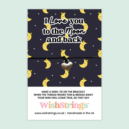 WishStrings ‘I Love You to the Moon and Back’ Wish Bracelet | Romantic Gift for Valentine’s Day, Anniversaries or Just Because | Handmade Keepsake for Loved Ones
