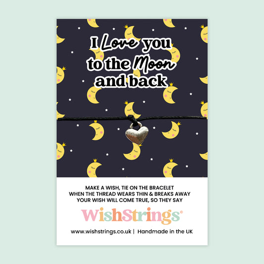 WishStrings ‘I Love You to the Moon and Back’ Wish Bracelet | Romantic Gift for Valentine’s Day, Anniversaries or Just Because | Handmade Keepsake for Loved Ones
