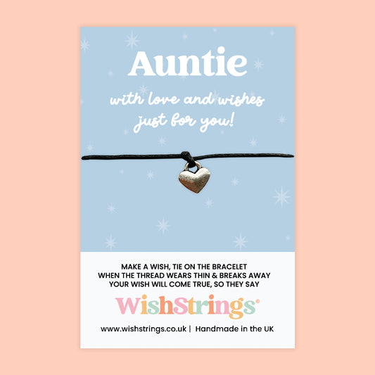 Auntie Wish Bracelet – Handmade Silver Friendship Gift with Birthday Card