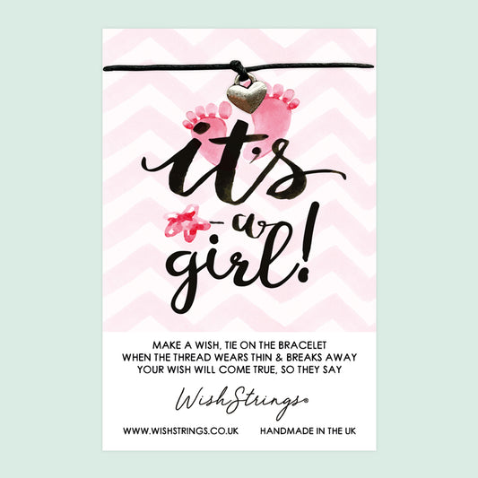 WishStrings ‘It’s a Girl’ Wish Bracelet | Thoughtful Gift for Baby Gender Reveal | Meaningful Keepsake for New Parents