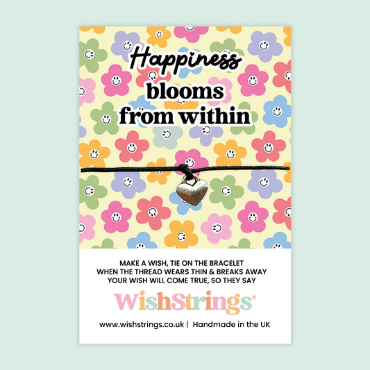 WishStrings Happiness Blooms From Within Wish Bracelet | Positive Thinking Gift | Self Care Bracelet | Inspirational Gift | Handmade in the UK
